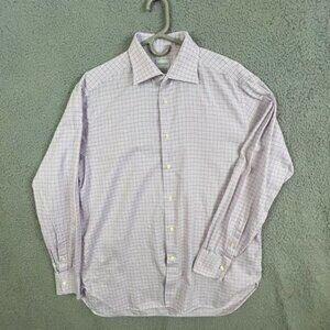 ERMENEGILDO ZEGNA MENS BUTTON DOWN SHIRT SIZE 44/17.5 PINK BLUE/BLACK STRIPES